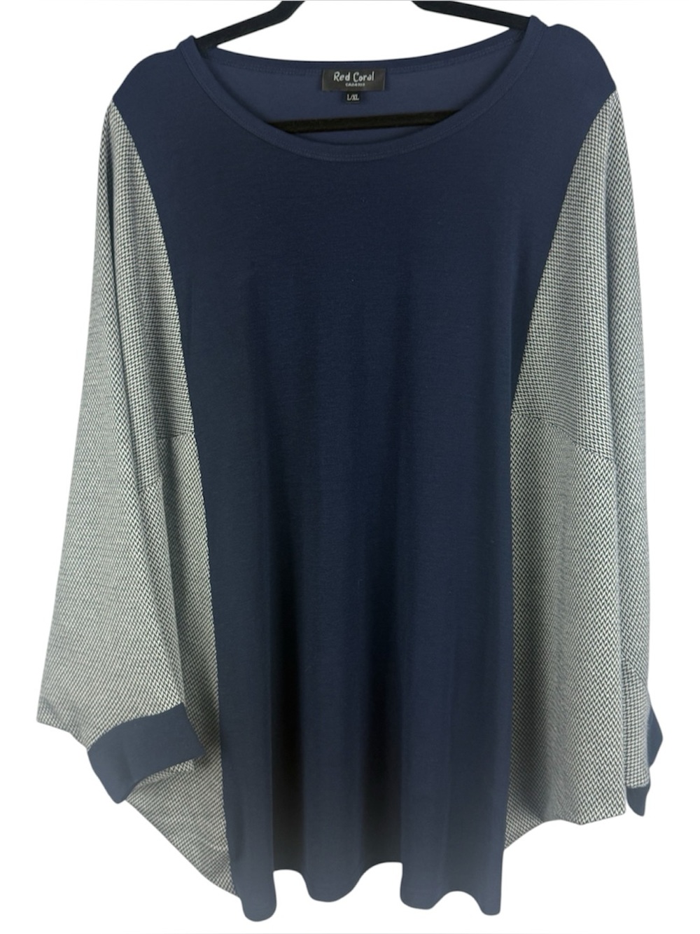Red Coral Navy & Chevron Batwing Oversized Tunic Top Large/XL